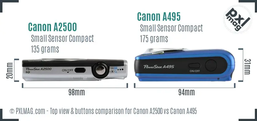 Canon A2500 vs Canon A495 top view buttons comparison