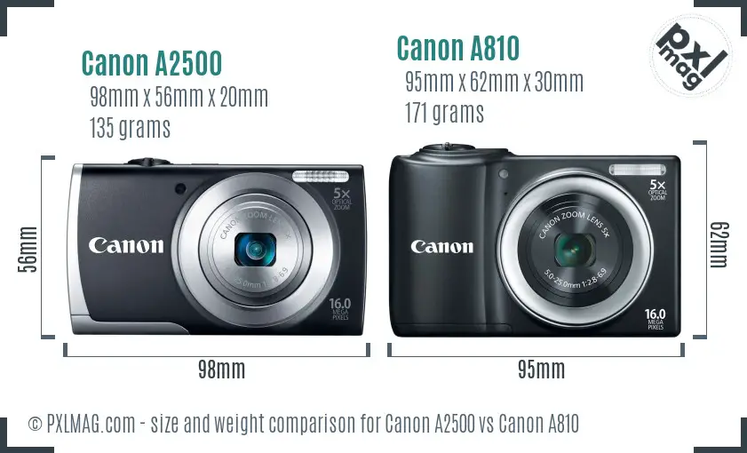 Canon A2500 vs Canon A810 size comparison