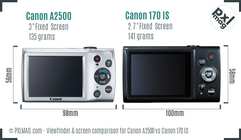 Canon A2500 vs Canon 170 IS Screen and Viewfinder comparison
