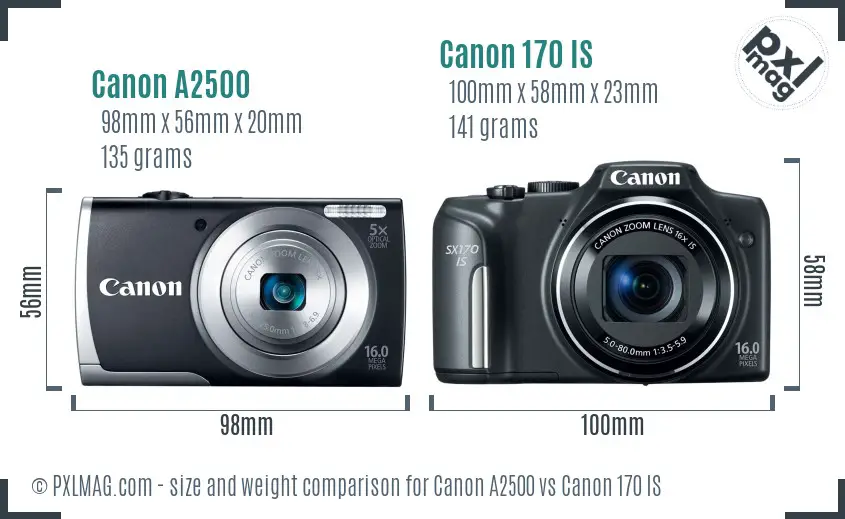 Canon A2500 vs Canon 170 IS size comparison