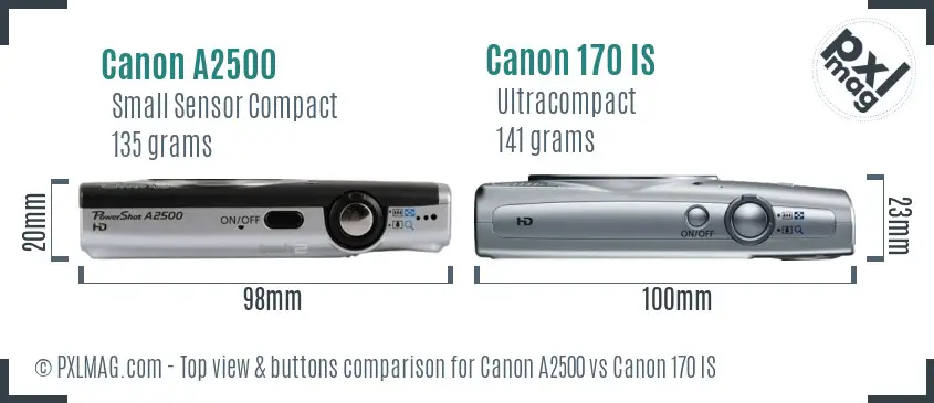 Canon A2500 vs Canon 170 IS top view buttons comparison