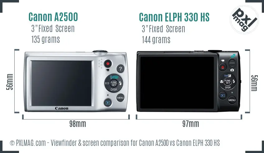 Canon A2500 vs Canon ELPH 330 HS Screen and Viewfinder comparison