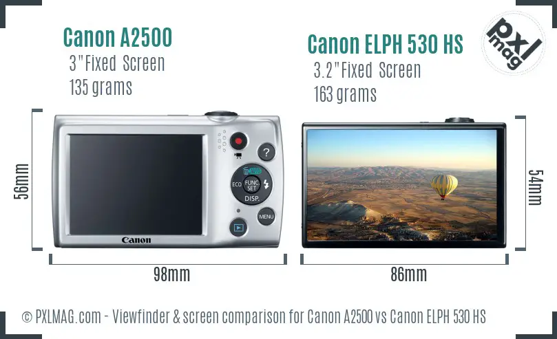 Canon A2500 vs Canon ELPH 530 HS Screen and Viewfinder comparison