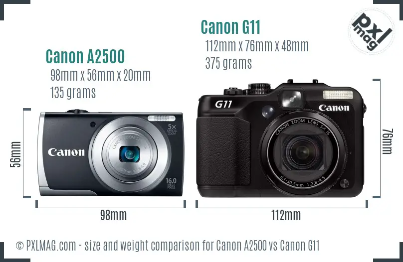 Canon A2500 vs Canon G11 size comparison