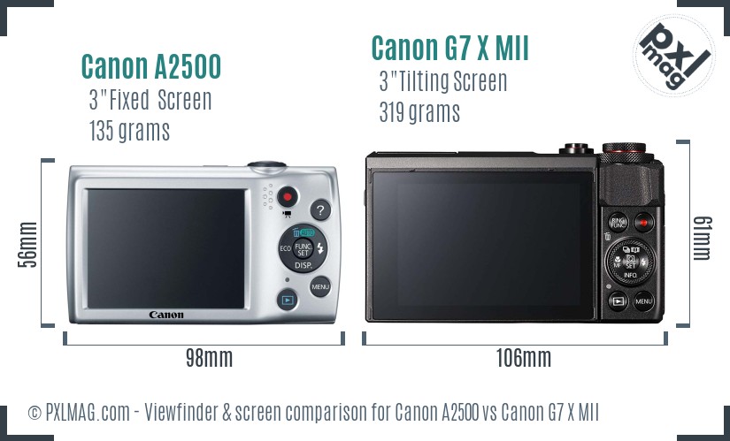 Canon A2500 vs Canon G7 X MII Screen and Viewfinder comparison