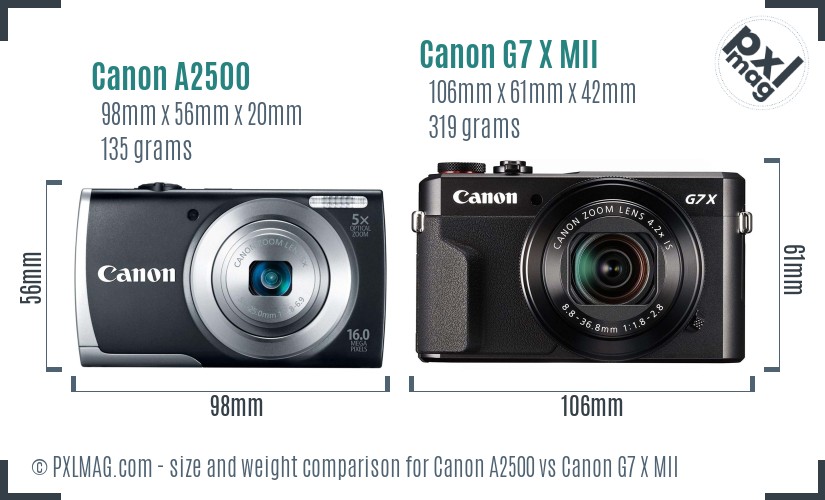 Canon A2500 vs Canon G7 X MII size comparison