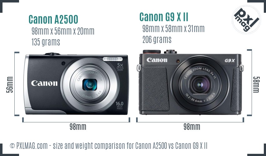 Canon A2500 vs Canon G9 X II size comparison Canon A2500 vs Canon G9 X II size comparison