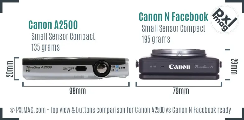 Canon A2500 vs Canon N Facebook ready top view buttons comparison