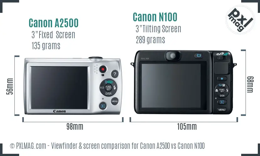 Canon A2500 vs Canon N100 Screen and Viewfinder comparison