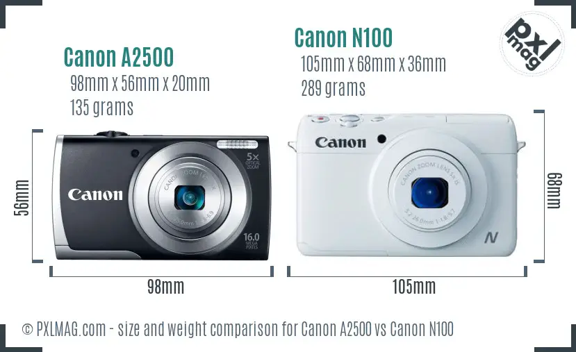 Canon A2500 vs Canon N100 size comparison