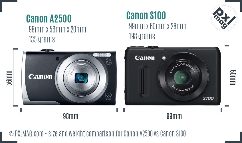 Canon A2500 vs Canon S100 size comparison Canon A2500 vs Canon S100 size comparison