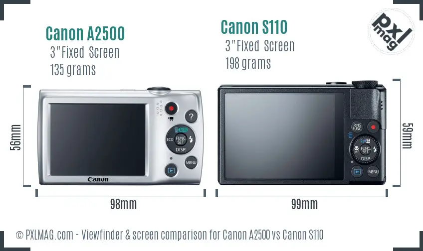 Canon A2500 vs Canon S110 Screen and Viewfinder comparison