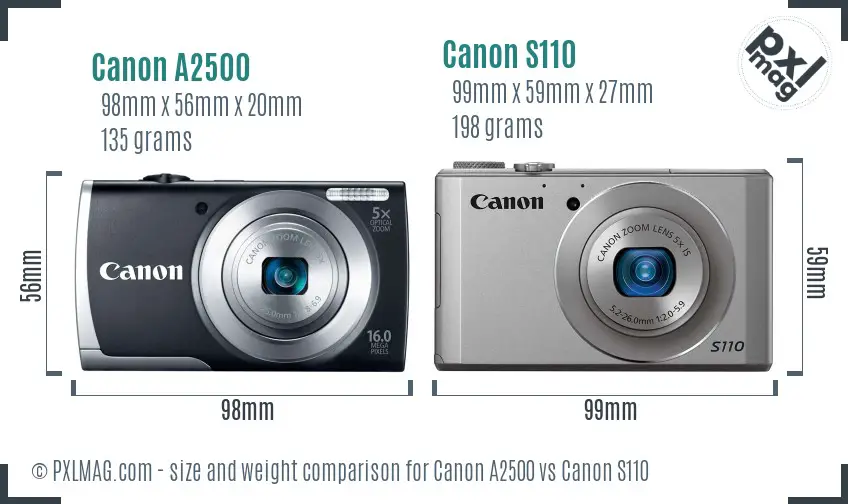 Canon A2500 vs Canon S110 size comparison