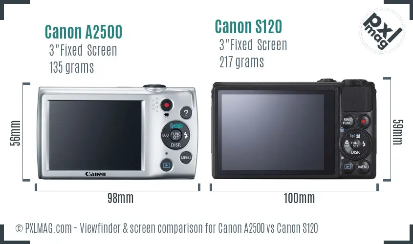 Canon A2500 vs Canon S120 Screen and Viewfinder comparison