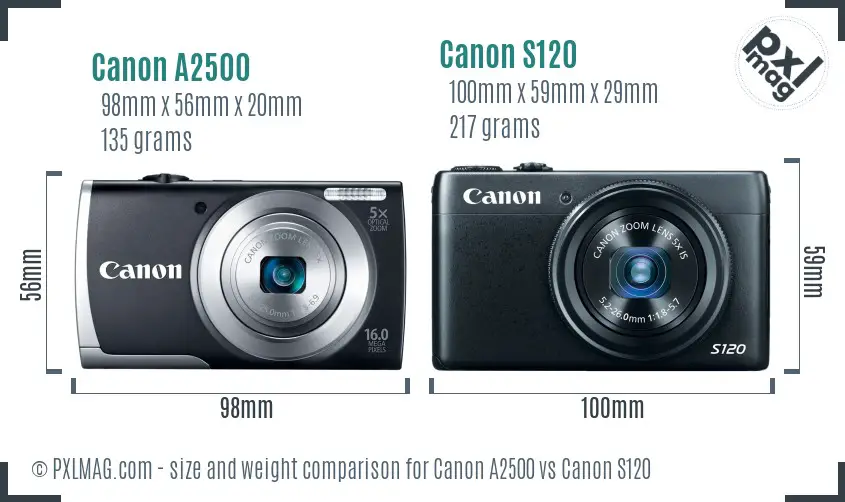 Canon A2500 vs Canon S120 size comparison Canon A2500 vs Canon S120 size comparison