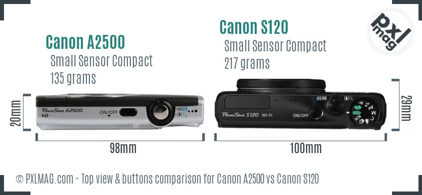 Canon A2500 vs Canon S120 top view buttons comparison
