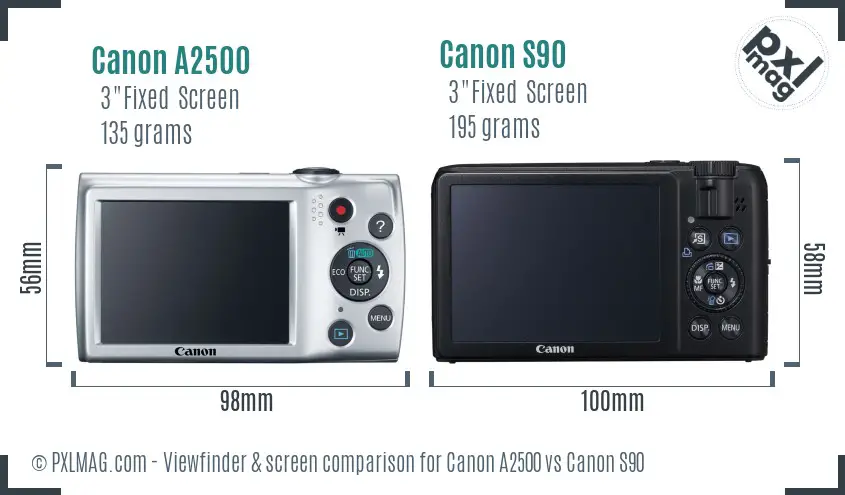 Canon A2500 vs Canon S90 Screen and Viewfinder comparison Canon A2500 vs Canon S90 Screen and Viewfinder comparison