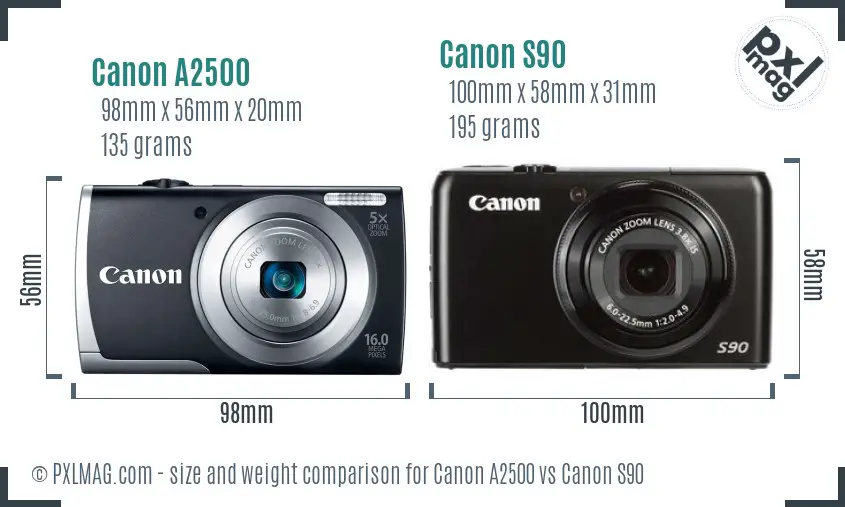 Canon A2500 vs Canon S90 size comparison Canon A2500 vs Canon S90 size comparison