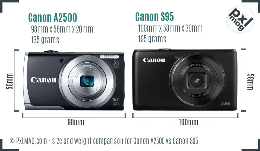 Canon A2500 vs Canon S95 size comparison Canon A2500 vs Canon S95 size comparison