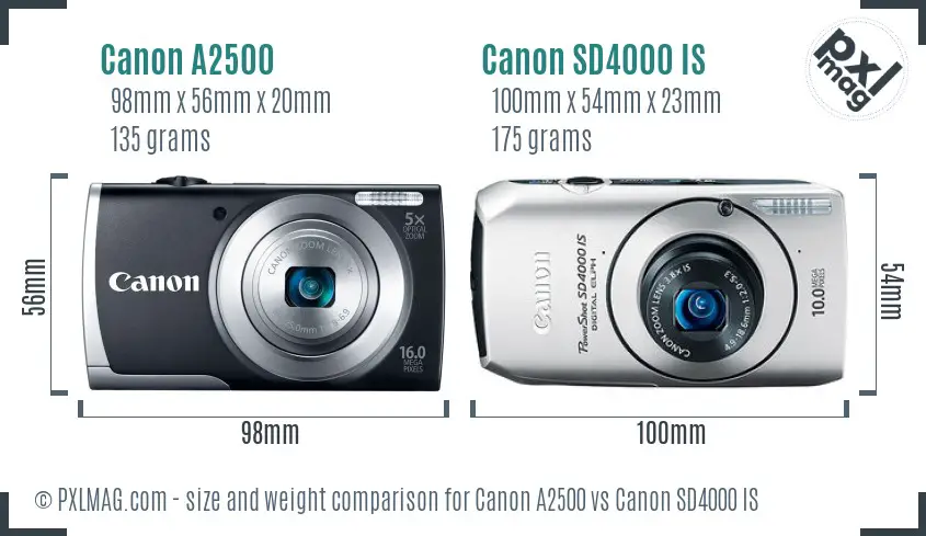 Canon A2500 vs Canon SD4000 IS size comparison