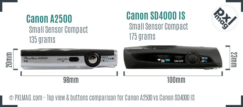 Canon A2500 vs Canon SD4000 IS top view buttons comparison
