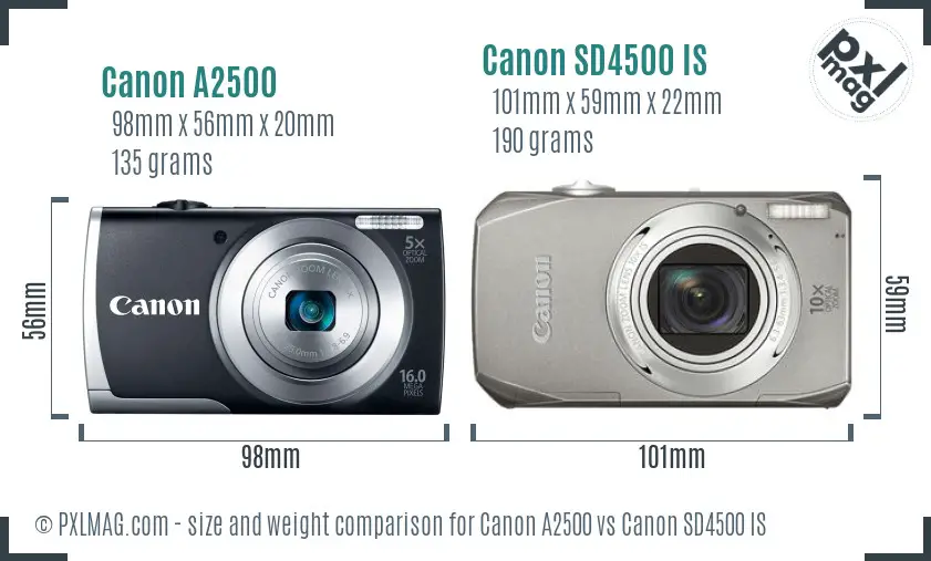 Canon A2500 vs Canon SD4500 IS size comparison