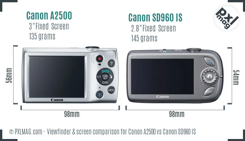 Canon A2500 vs Canon SD960 IS Screen and Viewfinder comparison Canon A2500 vs Canon SD960 IS Screen and Viewfinder comparison