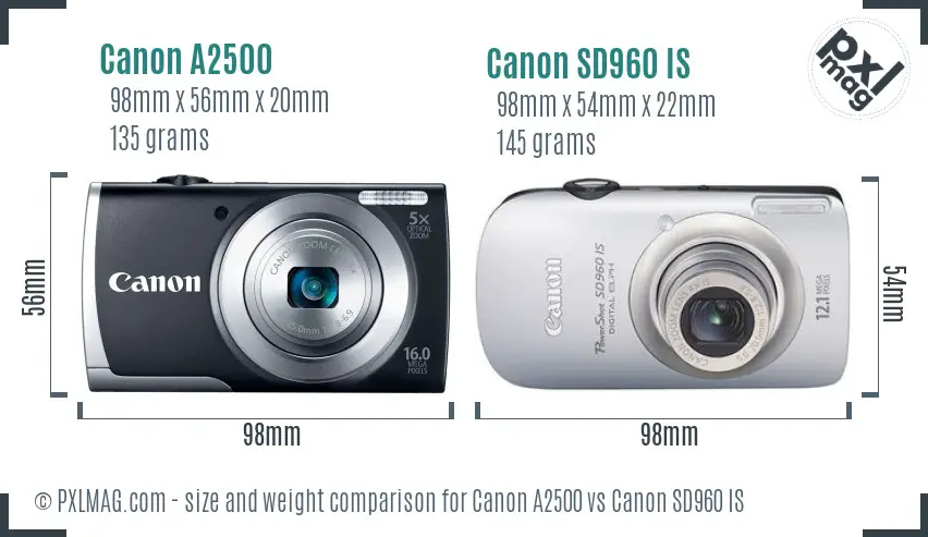 Canon A2500 vs Canon SD960 IS size comparison Canon A2500 vs Canon SD960 IS size comparison