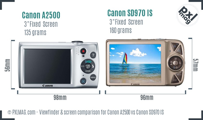 Canon A2500 vs Canon SD970 IS Screen and Viewfinder comparison