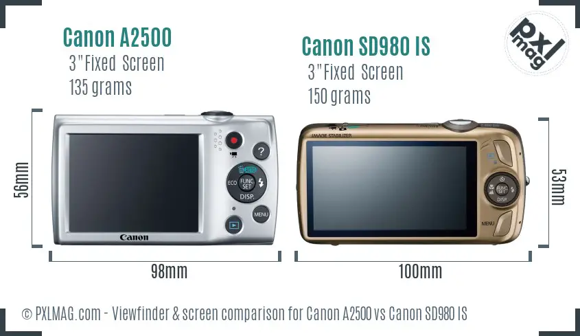 Canon A2500 vs Canon SD980 IS Screen and Viewfinder comparison