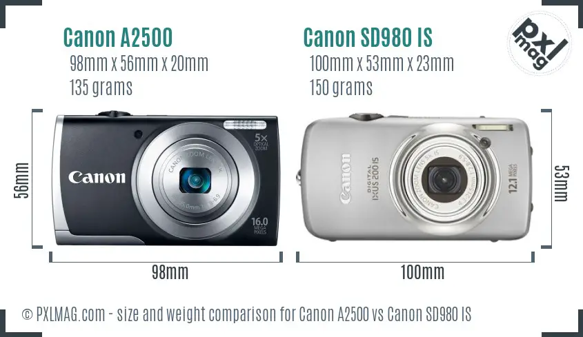 Canon A2500 vs Canon SD980 IS size comparison
