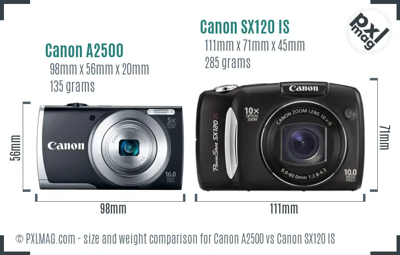 Canon A2500 vs Canon SX120 IS size comparison