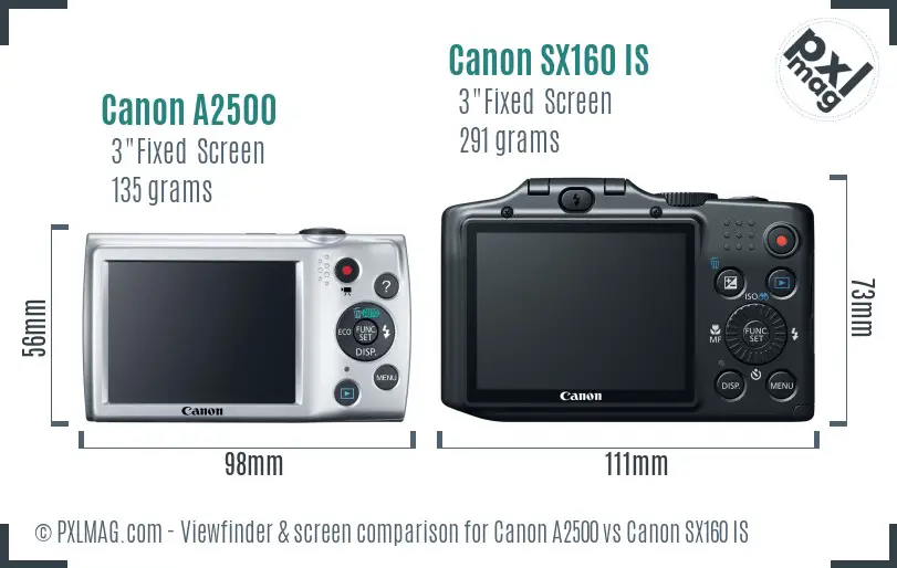 Canon A2500 vs Canon SX160 IS Screen and Viewfinder comparison