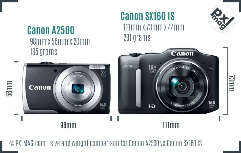 Canon A2500 vs Canon SX160 IS size comparison