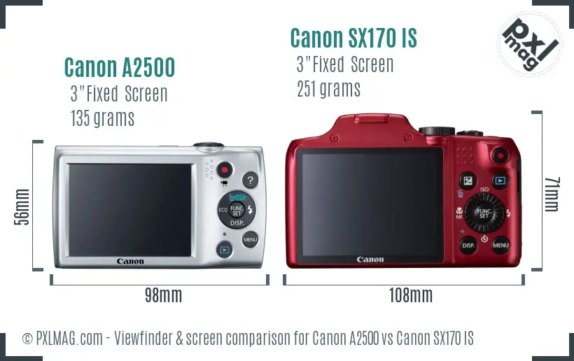 Canon A2500 vs Canon SX170 IS Screen and Viewfinder comparison