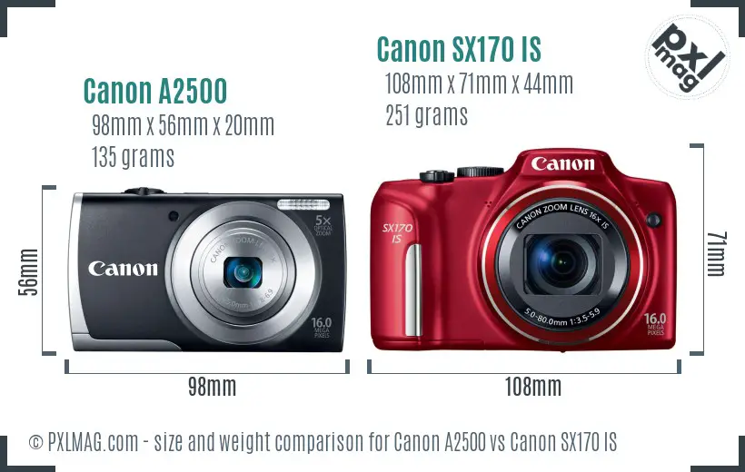 Canon A2500 vs Canon SX170 IS size comparison Canon A2500 vs Canon SX170 IS size comparison