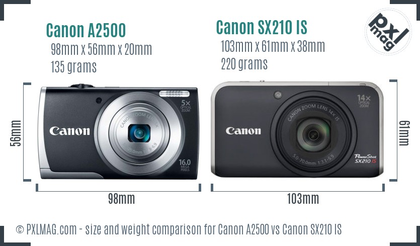 Canon A2500 vs Canon SX210 IS size comparison Canon A2500 vs Canon SX210 IS size comparison