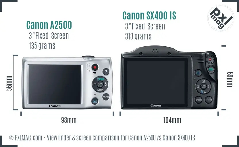 Canon A2500 vs Canon SX400 IS Screen and Viewfinder comparison Canon A2500 vs Canon SX400 IS Screen and Viewfinder comparison