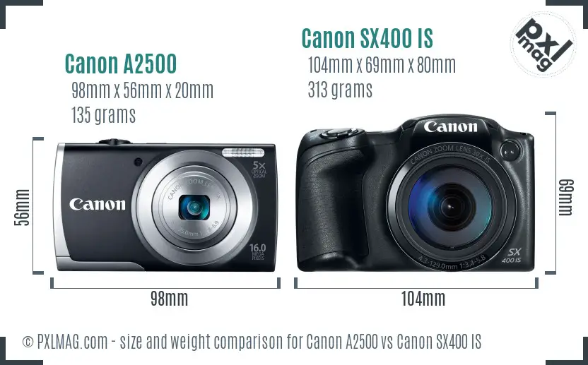 Canon A2500 vs Canon SX400 IS size comparison Canon A2500 vs Canon SX400 IS size comparison