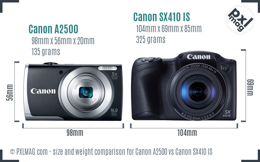 Canon A2500 vs Canon SX410 IS size comparison Canon A2500 vs Canon SX410 IS size comparison