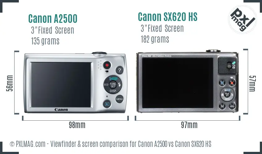 Canon A2500 vs Canon SX620 HS Screen and Viewfinder comparison