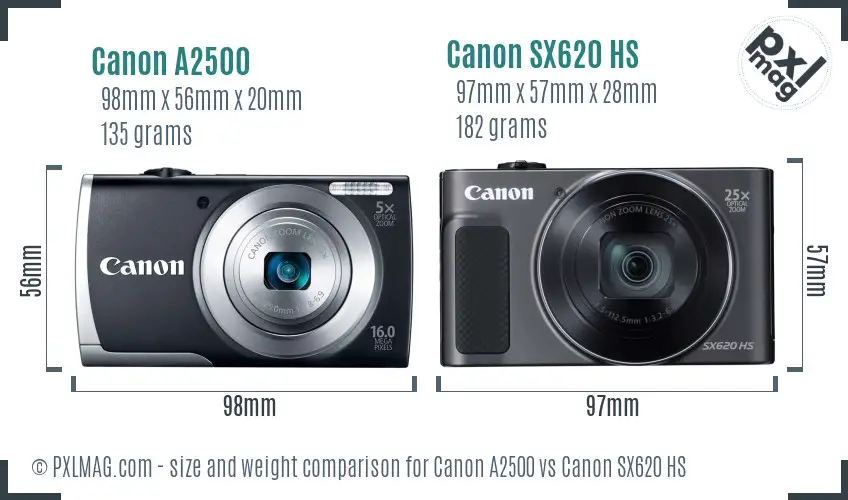 Canon A2500 vs Canon SX620 HS size comparison