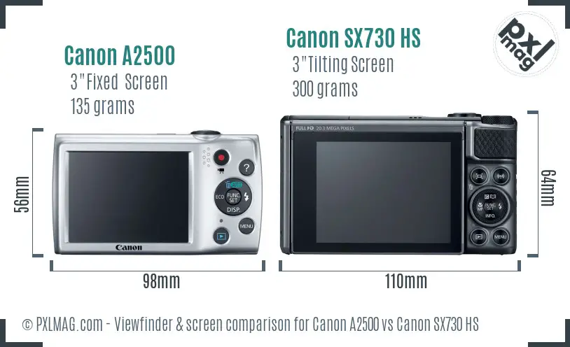 Canon A2500 vs Canon SX730 HS Screen and Viewfinder comparison Canon A2500 vs Canon SX730 HS Screen and Viewfinder comparison