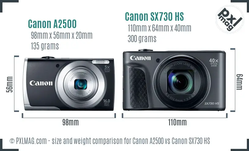 Canon A2500 vs Canon SX730 HS size comparison Canon A2500 vs Canon SX730 HS size comparison