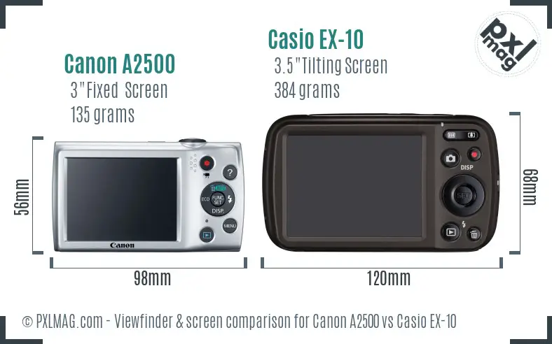 Canon A2500 vs Casio EX-10 Screen and Viewfinder comparison