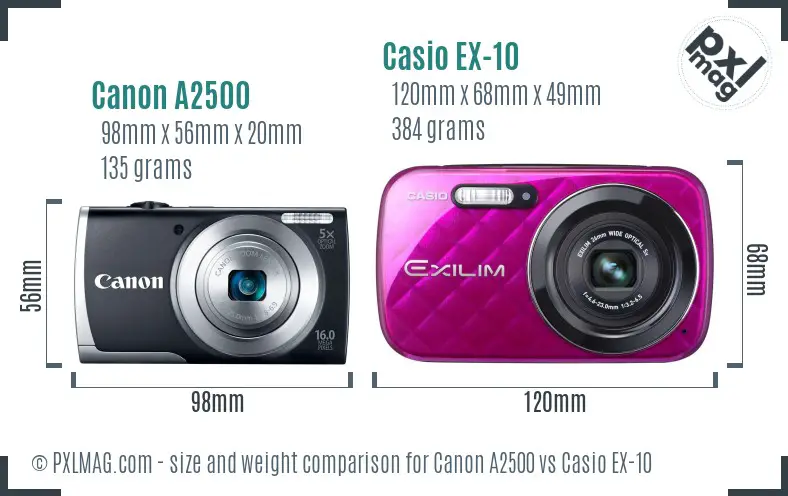 Canon A2500 vs Casio EX-10 size comparison