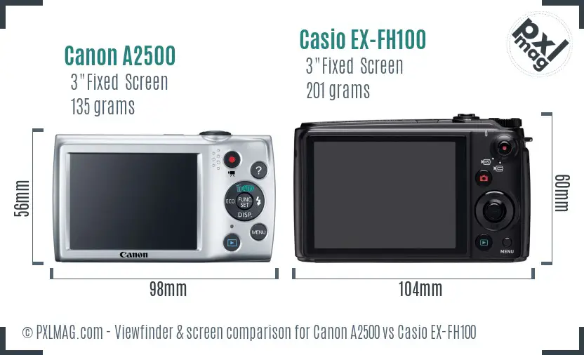 Canon A2500 vs Casio EX-FH100 Screen and Viewfinder comparison