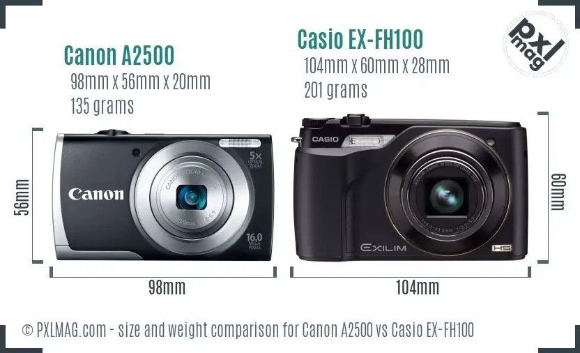 Canon A2500 vs Casio EX-FH100 size comparison