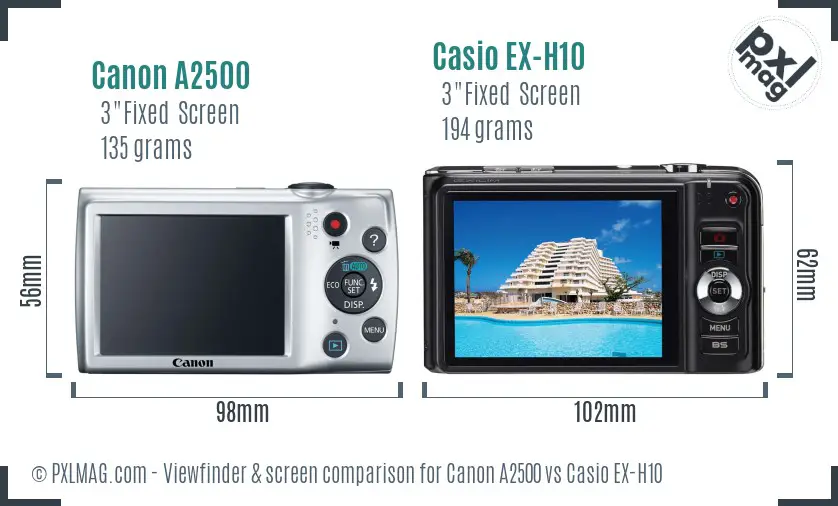 Canon A2500 vs Casio EX-H10 Screen and Viewfinder comparison Canon A2500 vs Casio EX-H10 Screen and Viewfinder comparison