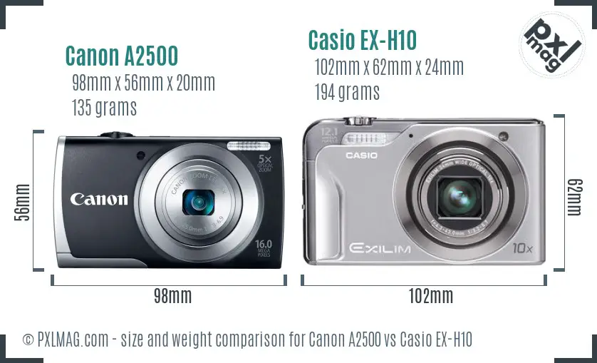 Canon A2500 vs Casio EX-H10 size comparison Canon A2500 vs Casio EX-H10 size comparison
